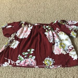 Off the shoulder floral red shirt